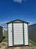 30% OFF! 06x08 Steel Storage Shed in White Siding and Green Trim