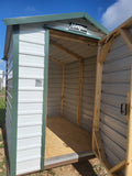 30% OFF! 06x08 Steel Storage Shed in White Siding and Green Trim