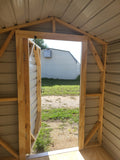 30% OFF! 06x08 Steel Storage Shed in White Siding and Green Trim