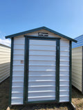 30% OFF! 06x08 Steel Storage Shed in White Siding and Green Trim