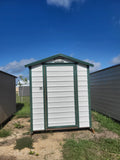 06 x 08 Steel Storage Shed in White Siding and Green Trim