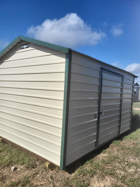 08 x 12 Peak Storage in Tan Steel with Green Trim