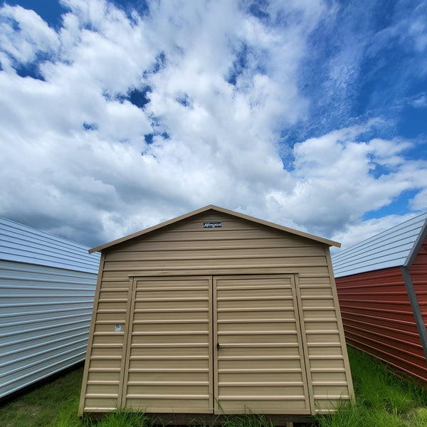 12x16 Steel Peak Storage in Tan with Double Doors