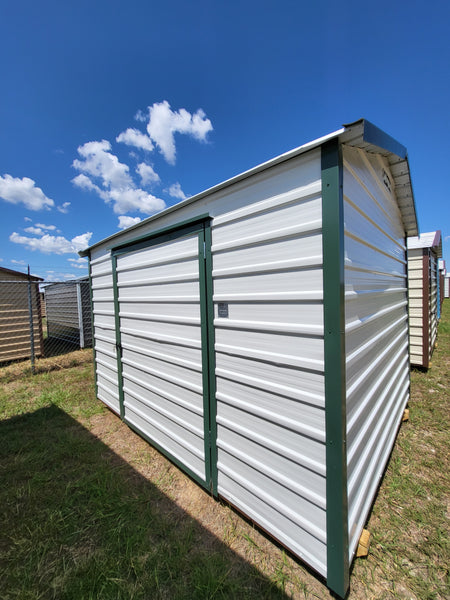 08x10 White Steel Shed with Green Trim