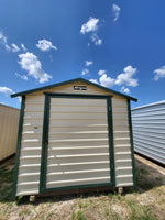 08x10 Almond Steel Storage Shed with Green Trim