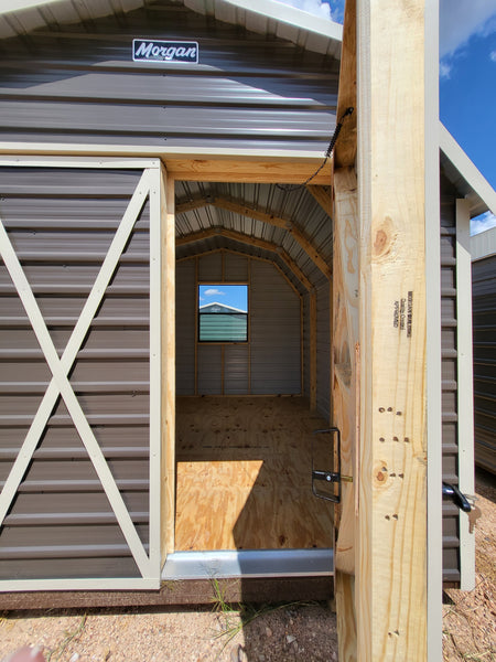 10x12 Grey Steel Barn with Window and Double Doors