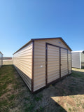 14 x 32 Steel Tan and Brown Trim Double Door, Side Door, and Back Window