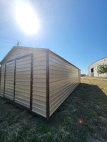 14 x 32 Steel Tan and Brown Trim Double Door, Side Door, and Back Window