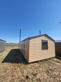 14 x 32 Steel Tan and Brown Trim Double Door, Side Door, and Back Window