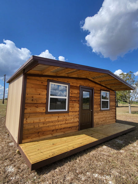 14 x 20 Natural Wood Accent Finish Un-Lined Cabin with Porch