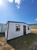 12 x 24 Unlined Building in White Steel Siding with Brown Trim