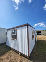 12 x 24 Unlined Building in White Steel Siding with Brown Trim