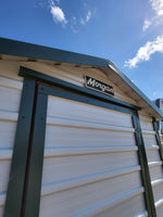 06x08 Steel Storage Shed in White Siding and Green Trim