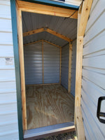06x08 Steel Storage Shed in White Siding and Green Trim