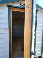 06x08 Steel Storage Shed in White Siding and Green Trim