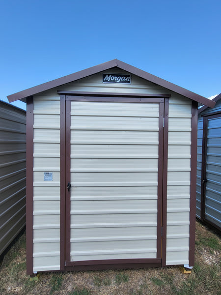 06 x 06 Steel Storage Shed in Almond Siding & Brown Trim