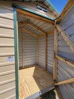 06 x 06 Steel Storage Shed in Tan Siding and Green Trim