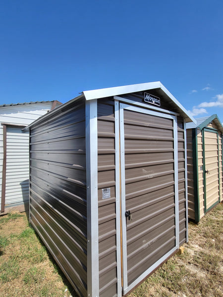 06 x 08 Steel Storage Shed in Charcoal Grey Siding with Light Grey Trim