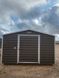 08 x 12 Peak Storage in Dark Grey Steel with Galvalume Steel Siding