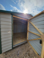 10 x 12 Peak Storage in Almond Steel with Green Trim and Window