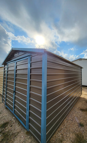 10 x 12 Steel Peak Storage in Dark/Charcoal Grey with Blue Trim