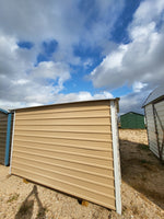 10 x 12 Peak Storage in Tan Steel with White Trim and Window