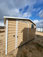 10 x 12 Peak Storage in Tan Steel with White Trim and Window