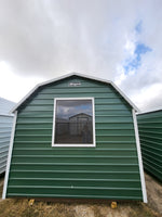 10 x 10 Classic Barn in Green Steel with White Trim & Window