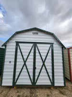 10 x 10 Classic Barn in White Steel with Green Trim & Window