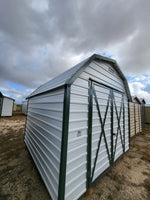 10 x 10 Classic Barn in White Steel with Green Trim & Window