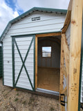 10 x 10 Classic Barn in White Steel with Green Trim & Window