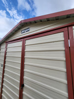 10 x 12 Steel Peak Storage in Almond with Red Trim