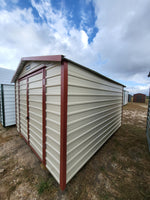 10 x 12 Steel Peak Storage in Almond with Red Trim