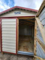 10 x 12 Steel Peak Storage in Almond with Red Trim