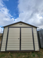 12 x 16 Steel Peak Storage Shed in Almond with Grey Trim