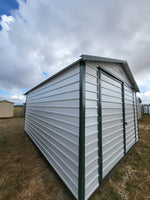 12 x 16 Steel Peak Storage in White with Green Trim