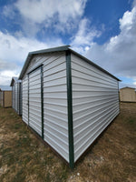 12 x 16 Steel Peak Storage in White with Green Trim