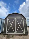 12 x 12 Dark Grey Steel Storage Shed with Almond Trim