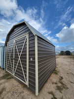 12 x 12 Dark Grey Steel Storage Shed with Almond Trim