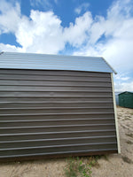 12 x 12 Dark Grey Steel Storage Shed with Almond Trim