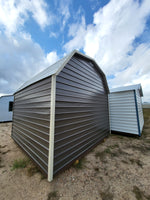 12 x 12 Dark Grey Steel Storage Shed with Almond Trim