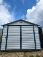 12 x 16 White and Blue Steel Storage Barn