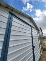 12 x 16 White and Blue Steel Storage Barn