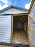 12 x 16 White and Blue Steel Storage Barn