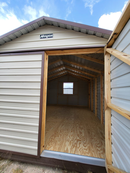 12 x 16 Steel Storage Shed in Almond & Brown with Window