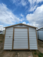 10 x 16 Steel White Storage Shed with Tan Trim