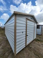 10 x 16 Steel White Storage Shed with Tan Trim