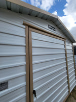 10 x 16 Steel White Storage Shed with Tan Trim