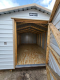 10 x 16 Steel White Storage Shed with Tan Trim