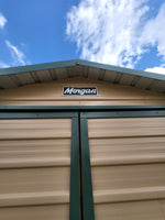 10 x 16 Steel Peak Storage Shed in Tan with Green Trim